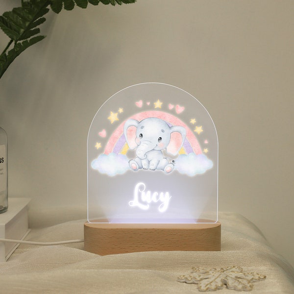 Schattige olifant aangepaste naam nachtlampje, gepersonaliseerde bedlamp, babykamerlamp, aangepaste babynaam nachtlampje, kinderkamer decor nachtlampje