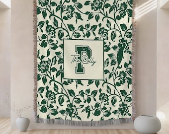Vintage bloemen geweven deken, aangepaste familienaam geweven plaid, achternaam bloementapijt, housewarming cadeau, monogram plaid, verlovingscadeau