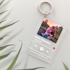 Deaar Reader Custom Music Keychain, Print Your Favorite Music Song and Artist, Music Lovers Gift, Valentines Day Gift Keychain