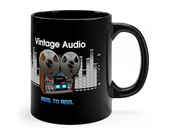 Reel to Reel Vintage Tape Recorder Design Gift Present Vinyl Record Music Collector Birthday Father's Day Black mug
