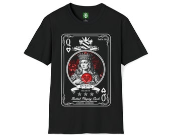 Vintage Playing Card T-Shirt Queen Of Hearts Unisex Softstyle Gift Present Birthday Father's Day Gambler Poker Casino Whale Motorhead