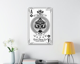 Living Room Wall Art, Prints, Vintage Playing Card, Ace of Spades, Satin Canvas, Stretched, Gift Present Birthday Father's Day Gambler Poker