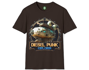 Diesel Punk Explorer Skyship Unisex Softstyle T-Shirt Gift Present Sci Fi Car Mechanic Collector Auto Racing