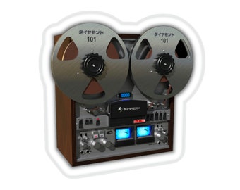 Die-Cut Sticker with Vintage Reel To Reel Tape Recorder Design