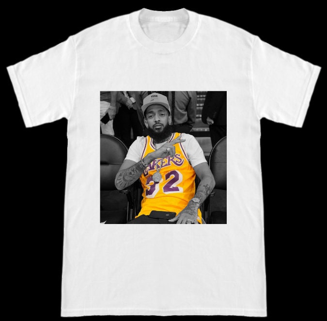 T shirt for men/Nipsey Hussle Wearing Magic Johnson La Lakers Jersey T Shirt  White Cotton Tee(1pcs)