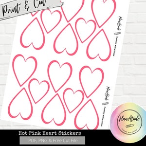 Printable Hot Pink Heart Stickers for Happy Planner Functional Printable Sticker Classic Vertical
