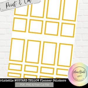 Printable Planner Box Stickers for Happy Planner Mustard Yellow Functional Printable Sticker Classic Vertical