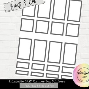 Printable Planner Box Stickers for Happy Planner Gray Functional Printable Sticker Classic Vertical