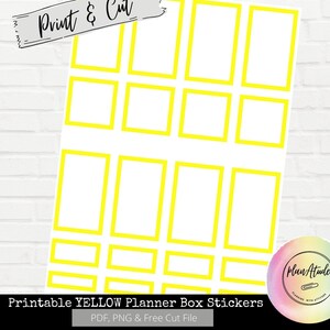 Printable Planner Box Stickers for Happy Planner Yellow Functional Printable Sticker Classic Vertical