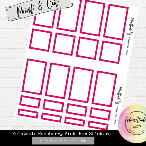 Printable Raspberry Pink Planner Box Stickers for Happy Planner Functional Printable Sticker Classic Vertical