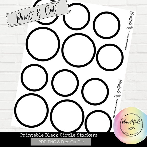 Printable Black Circle Stickers for Happy Planner Functional Printable Sticker Classic Vertical