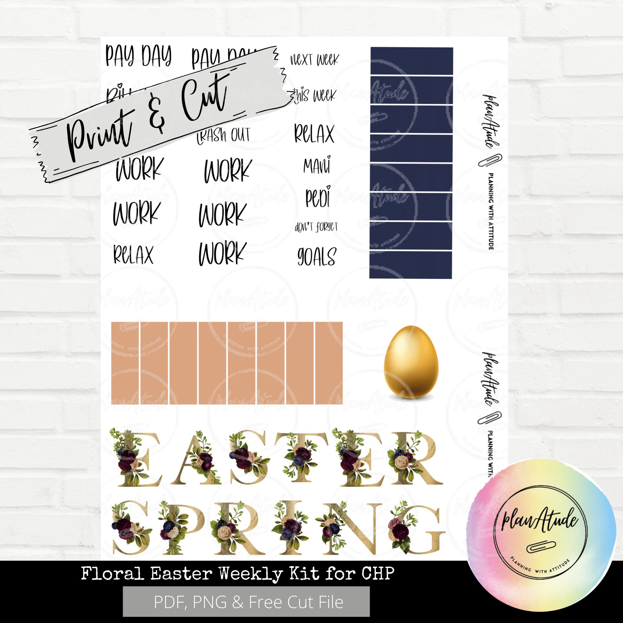 Printable Floral Easter Weekly Sticker Kit for Classic Happy Planner ...