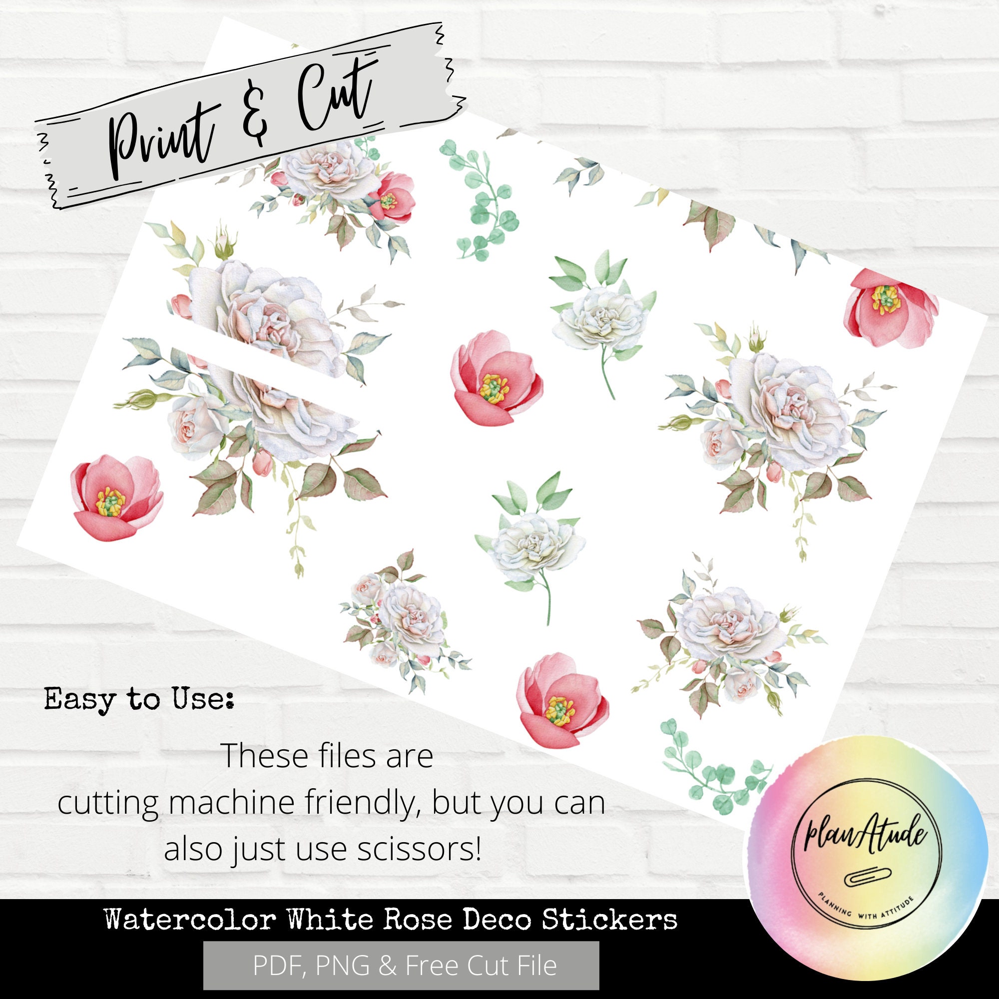 Printable White Rose Watercolor Stickers for Happy Planner Floral ...