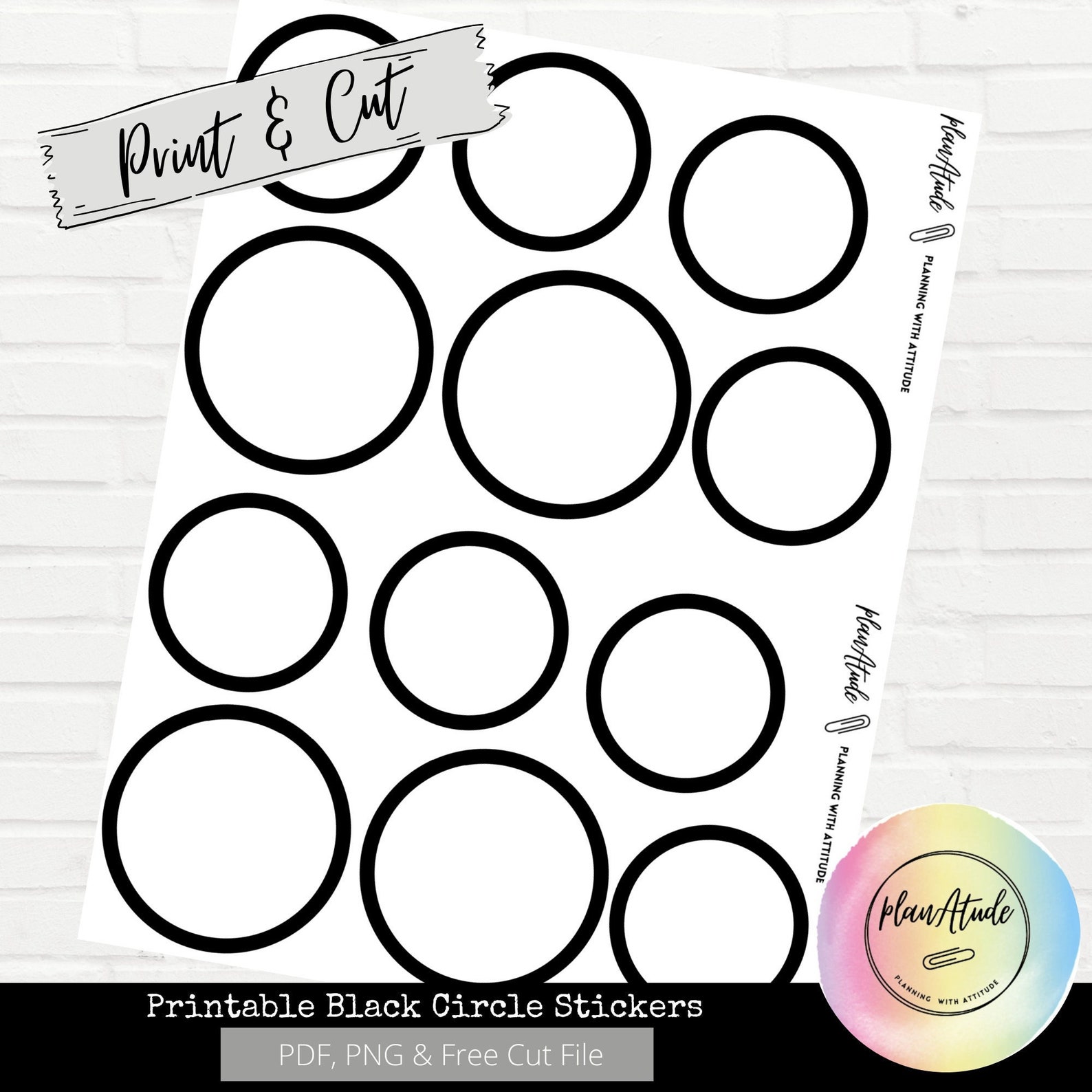 Printable Black Circle Stickers for Happy Planner Functional Printable