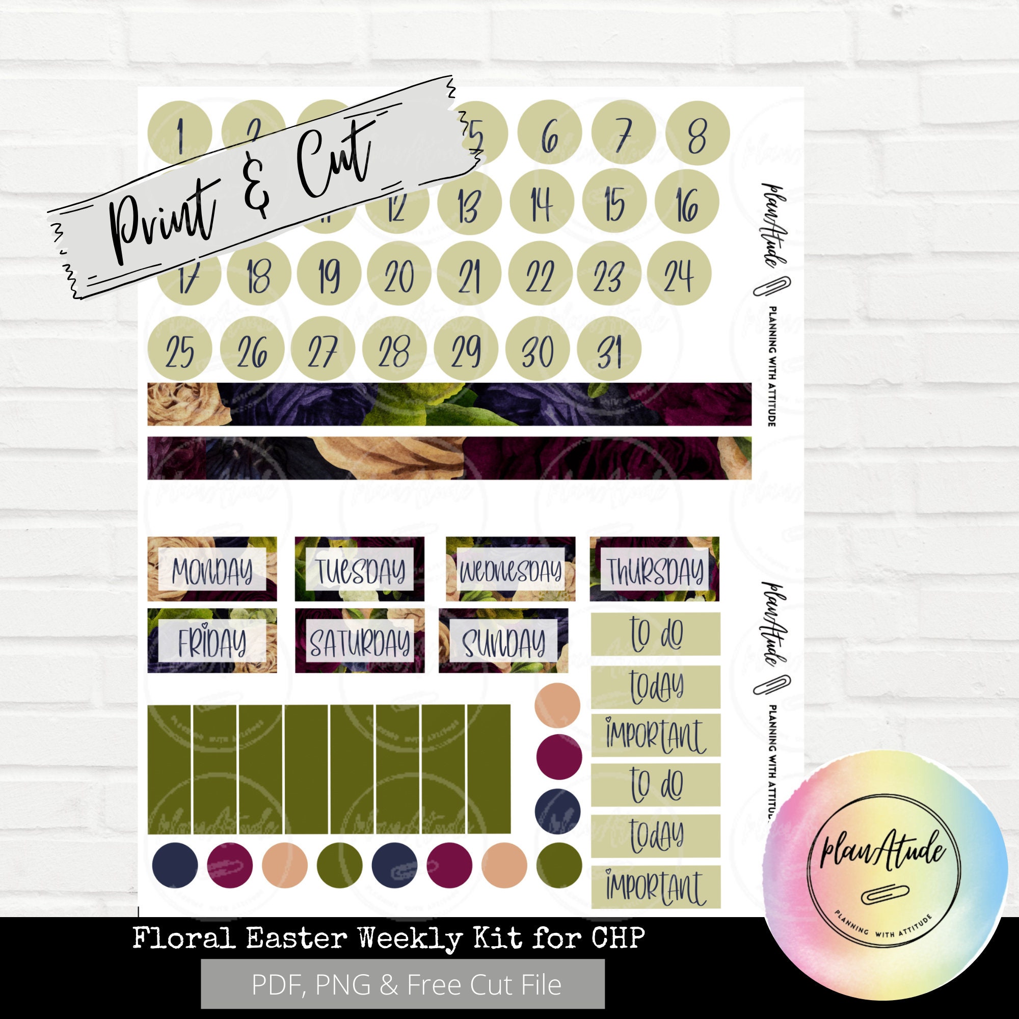 Printable Floral Easter Weekly Sticker Kit for Classic Happy Planner ...
