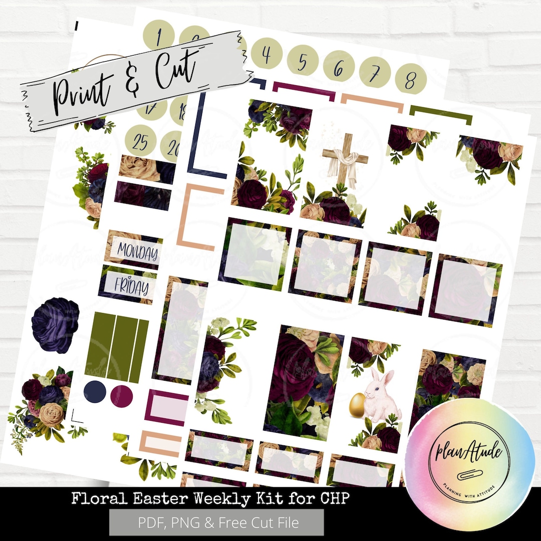 Printable Floral Easter Weekly Sticker Kit for Classic Happy Planner ...