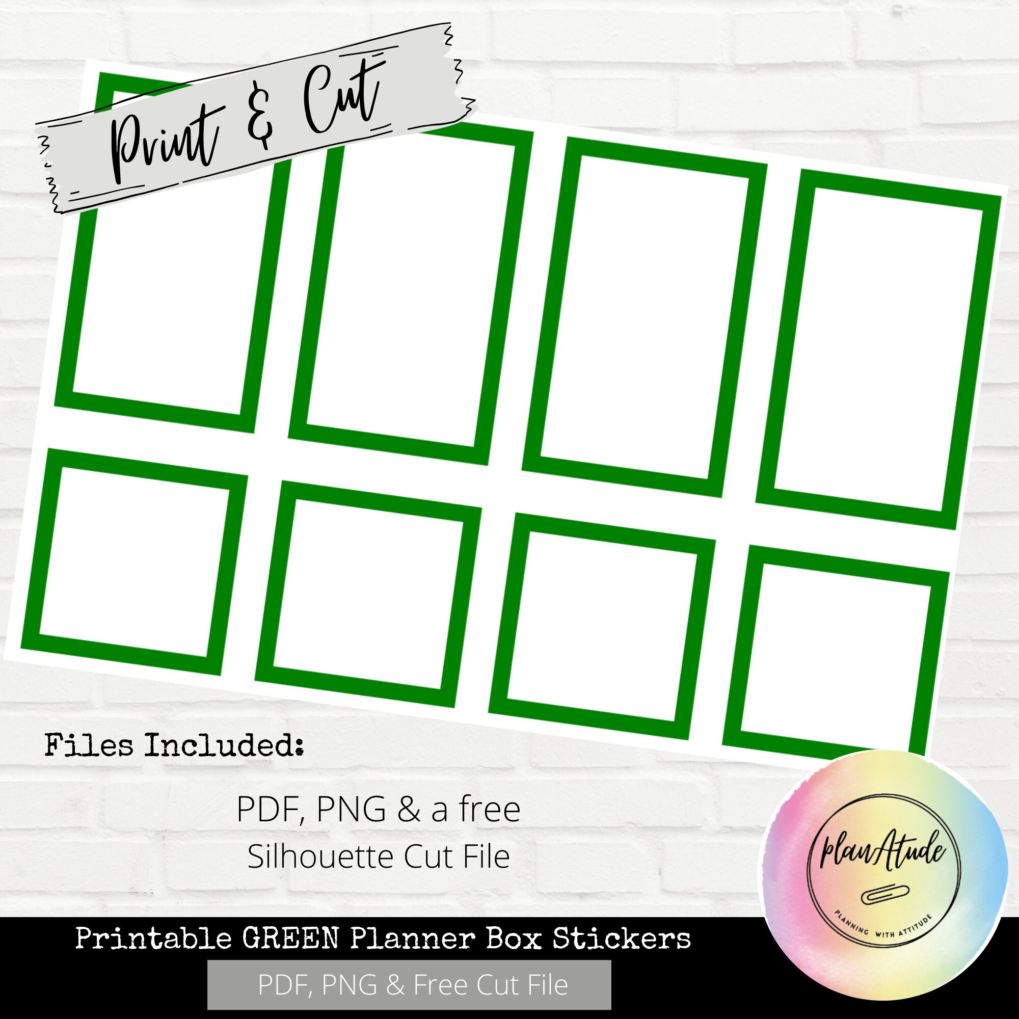 Printable Planner Box Stickers for Happy Planner Green Functional