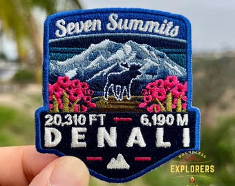 Denali - Seven Summits Patch: 2.75-Inch Iron-On Embroidered Badge for Backpack, Jacket, Bag