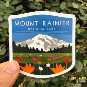 Mount Rainier National Park Sticker: Waterproof Vinyl Decal for Water Bottle, Laptop, Car