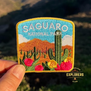 Saguaro National Park Patch for Backpack Denim Jacket Iron On Embroidery Patch Themed Camping Nature Mountain USA Travel Gifts for Her Him