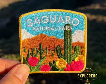 Saguaro National Park-märke: 2,75-tums strykbart broderat märke för ryggsäck, jacka, väska