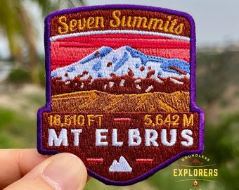 Mt Elbrus - Seven Summits Patch: 2.75-Inch Iron-On Embroidered Badge for Backpack, Jacket, Bag