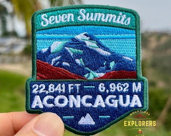 Mt Aconcagua - Seven Summits Patch: 2.75-Inch Iron-On Embroidered Badge for Backpack, Jacket, Bag