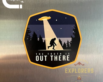 Bigfoot UFO Truth Is Out There National Park Explorer Refrigerator Magnet 2.75 inches-Water-Resistant Vinyl Magnet | US National Park Decal