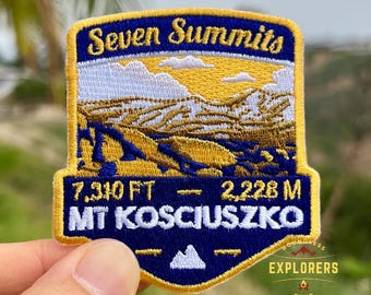Mt Kosciuszko - Seven Summits Patch: 2.75-Inch Iron-On Embroidered Badge for Backpack, Jacket, Bag