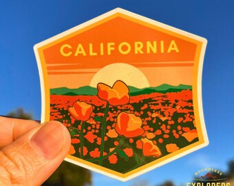 California Poppies Sticker: Waterproof Vinyl Decal for Water Bottle, Laptop, or Car
