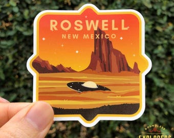 Roswell Area 51 UFO New Mexico National Park Sticker: Waterproof Vinyl Decal for Water Bottle, Laptop, Car