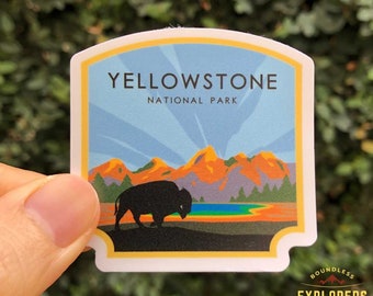 Pegatina del Parque Nacional Yellowstone Buffalo: Vinilo adhesivo impermeable para botella de agua, portátil, coche