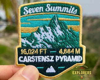 Carstensz Pyramid - Seven Summits Patch: 2.75-Inch Iron-On Embroidered Badge for Backpack, Jacket, Bag