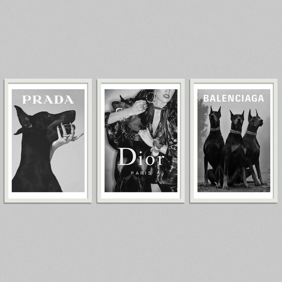 Luxury Fashion Digital Poster Set of 3 , Printable Designer Wall Art , Download Fashion Doberman Poster , Fashion Dog Print ,Designer Poster