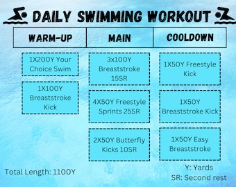 10 Printable Swimming Workout Sheets Etsy