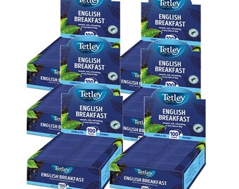 Tetley Premium English Breakfast Teabags String & Tagged Format 100 x Tea Bags Per Box, 6-12 x Boxes