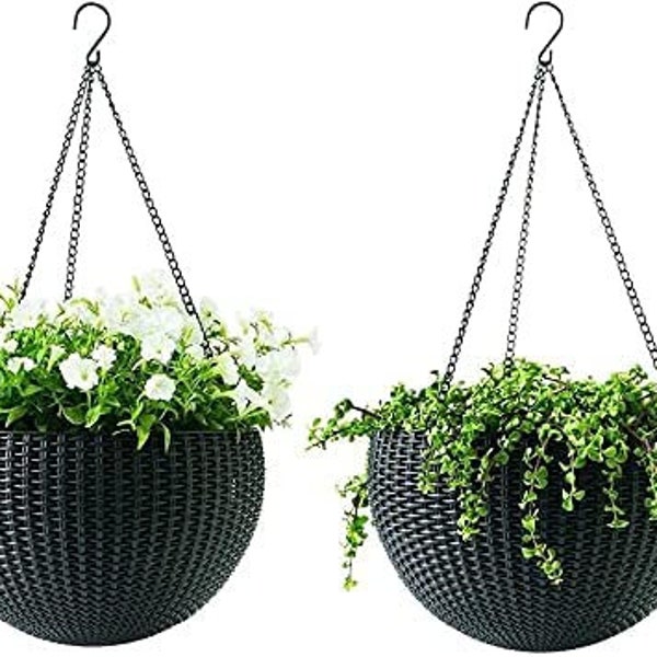 Fixtures Large Rattan Hanging Basket 25cm x 16cm, Black, Brown or Beige/Off White