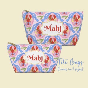 Mahjong Tote Bag: Coastal Tile Bag Set, Mahjong Rack Bag, Custom Lobster Mahj Initial Bag, Make Up Totes for Lemon Theme Party