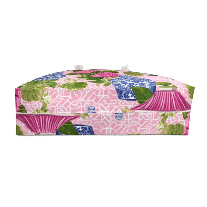 Floral Mahj Tile Tote: Asian Vase Aesthetic Gift for Mama, Chinoiserie Gaming Gift, Striped Mahjong Bag, Hydrangea Aesthetic Weekender Tote image 4