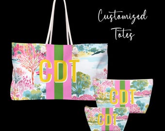Pink Stripes Mahj Tile Tote Preppy Pastel Floral Yellow Shadow Print Gift Mama Needlepoint Mahjong Night Bag Weekender Tote