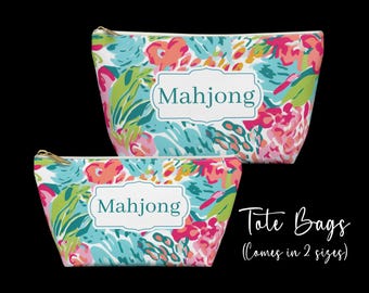 Monogram Mahjong Tote Bag: Tile Bag Set, Mahjong Rack Bag, Custom Floral Mahj Initial Bag, Peony Make Up Tote