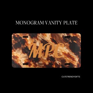 Monogram Tortoiseshell Car Vanity License Plate Tortoise shell, Personalized New Car Owner Front Plate for SUV Honey Caramel