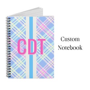 Blue Plaid Monogram Initials Note Book Pink Shadow Initials Journal Gift for Mom Personalized Mahjong NoteBook