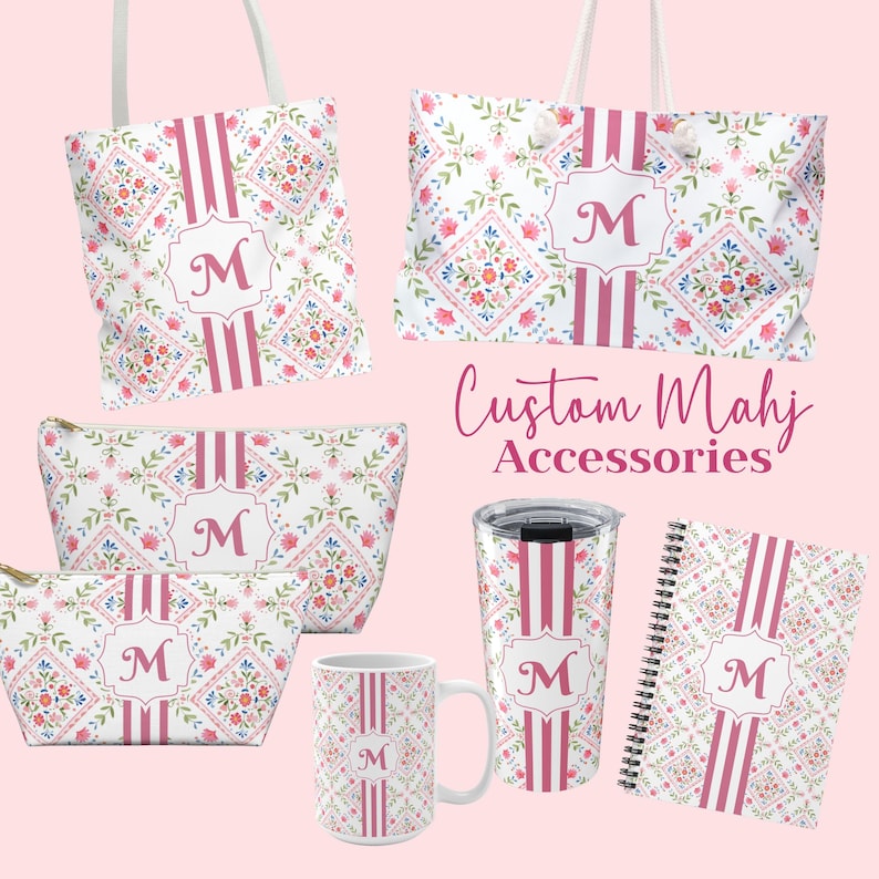 Bolso de mano para Mahjong: juego de bolsos con diseño de mosaico, bolso con monograma, bolso Mahjong personalizado, bolsos de maquillaje personalizados para fiestas temáticas asiáticas. imagen 1