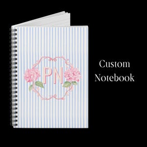 Mahjong Accessories: Monogram Initials Note Book Pink Shadow Initials Journal Gift Blue Stripes Grandmillennial Mah jong NoteBook