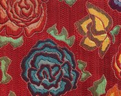 Ethnic Fabric, Mexican, Tribal Print, Name: Jamaica, Upholstery, Pillows, Handbags, Jackets, Poly Blend Floral, Red & Blue Flowers,