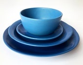 Mexican Modern Cobalt Blue Dinnerware Set | 3 Plates size, Lg, Med, Sm and 1 Dinner BowlHandmade| Matte Finish | Wedding, Housewarming Gift