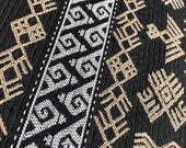Ethnic Fabric, Mexican Tribal, Aztlan by the yard, made in Mexico, Upholstery, Pillows, Handbags, Jackets, Poly Blend, Black &Taupe Color