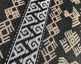 Ethnic Fabric, Mexican Tribal, Aztlan by the yard, made in Mexico, Upholstery, Pillows, Handbags, Jackets, Poly Blend, Black &Taupe Color