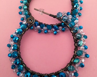 Blue earrings - Light blue earrings - Handmade earrings - Hoop earrings - unique earrings - Earrings with crystals